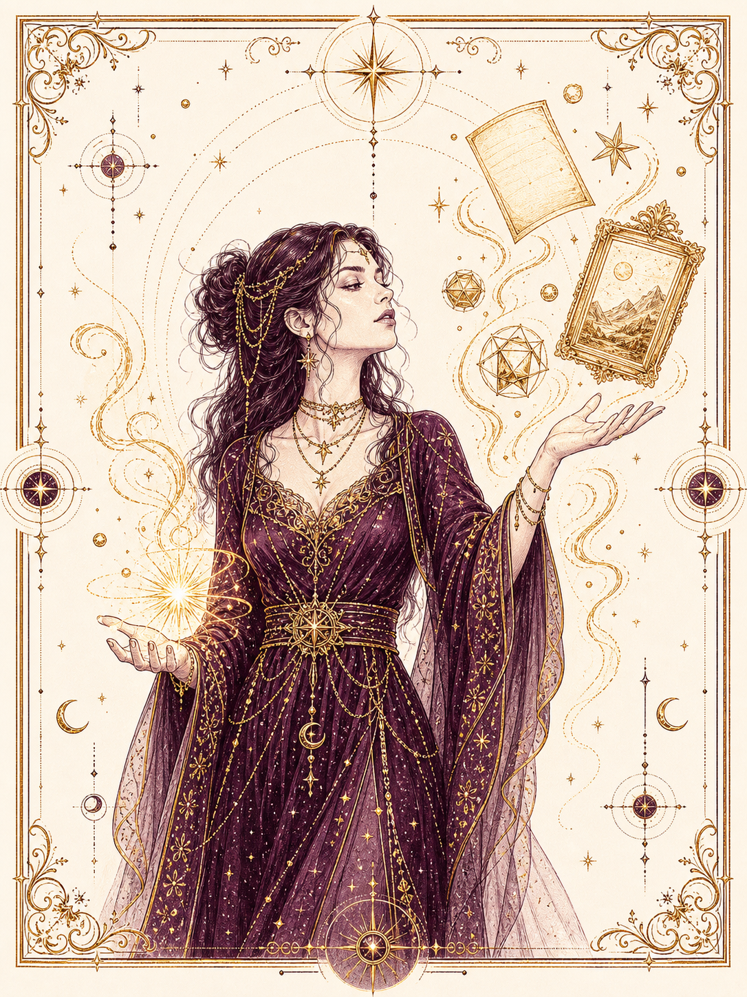 Bestiary plate: the witch who conjures (generative AI)