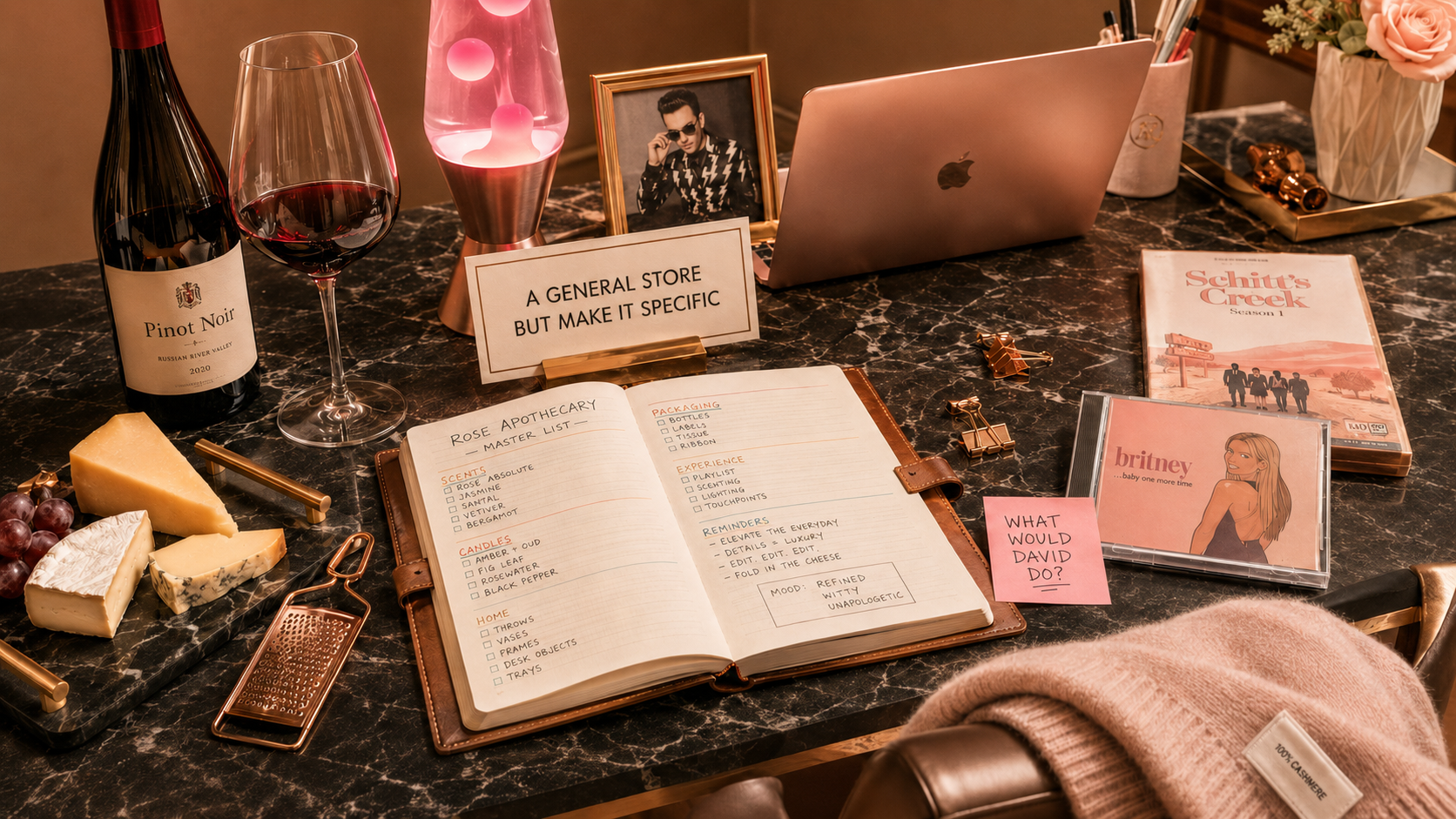 Rose Apothecary master list, cheese grater, A GENERAL STORE BUT MAKE IT SPECIFIC, What Would David Do
