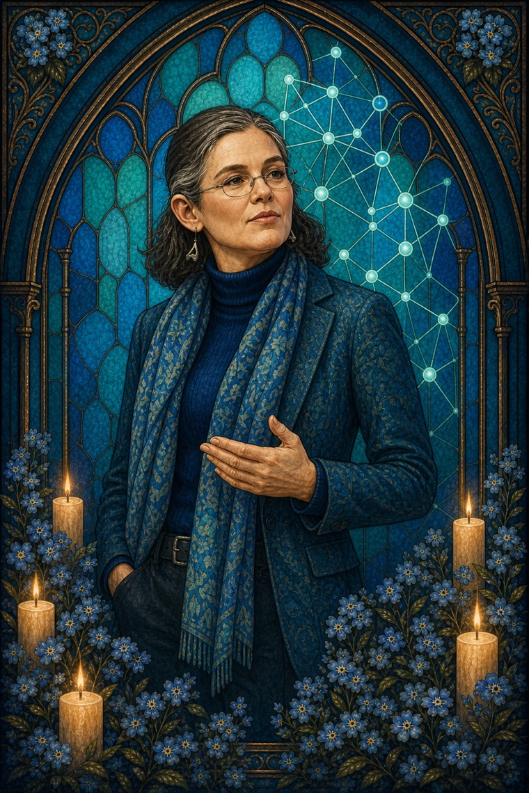 Daphne Koller — Y2K stained-glass portrait