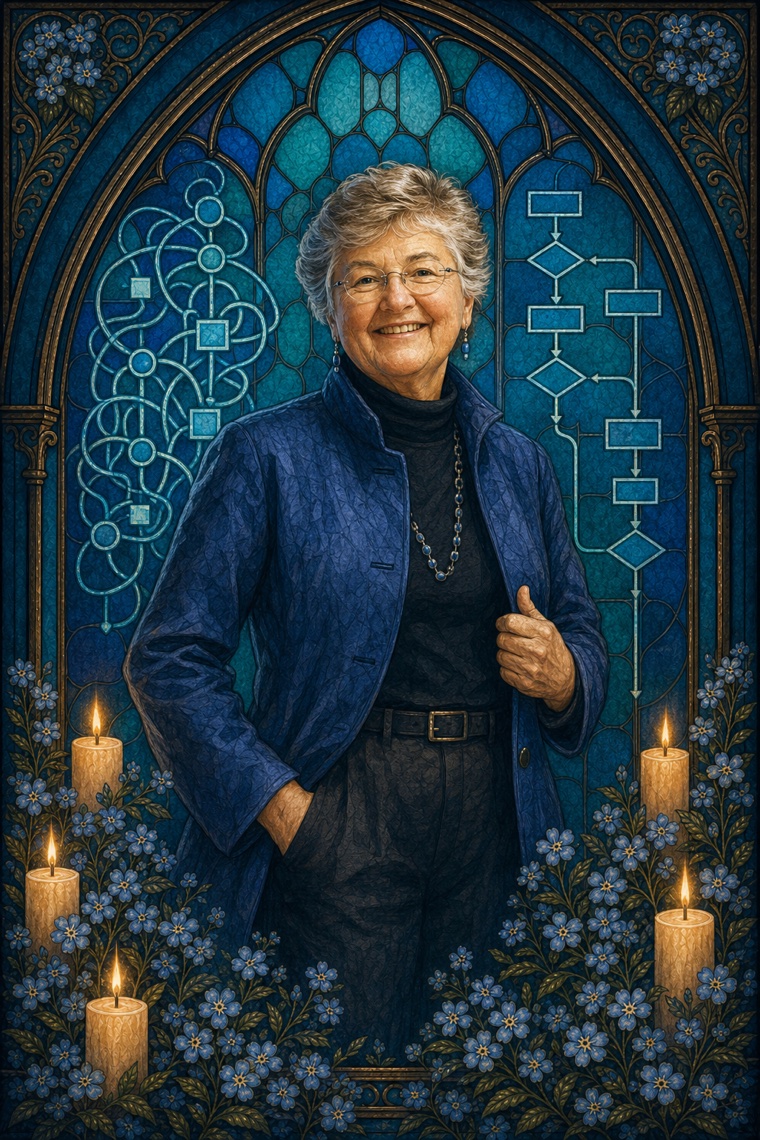 Frances Allen — Y2K stained-glass portrait