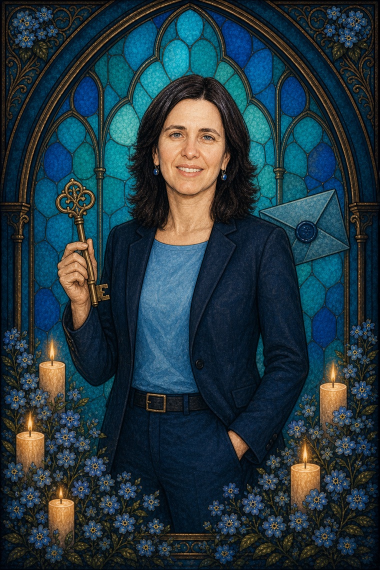 Shafi Goldwasser — Y2K stained-glass portrait
