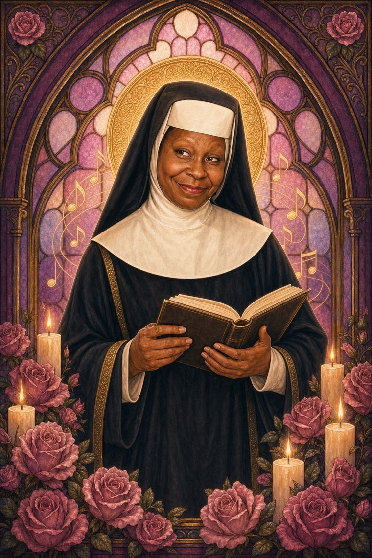 Sister Mary Clarence — Y2K stained-glass portrait