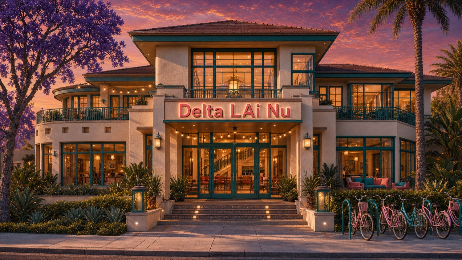 The Sorority House on Wisteria Lane — Delta LAi Nu chapter, at sunset